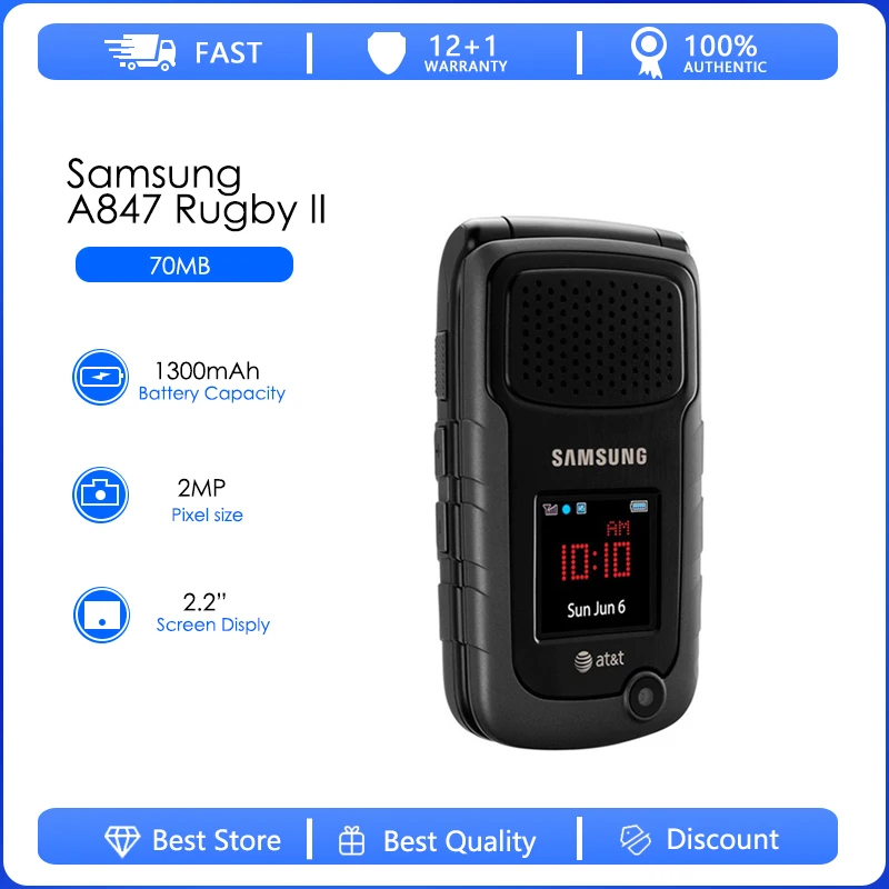 

Samsung A847 Rugby II Refurbished-Original Unlocked 2G 3G 2.2 inch 1300 mAh 2 MP Cellphone Support Spanish, French, English