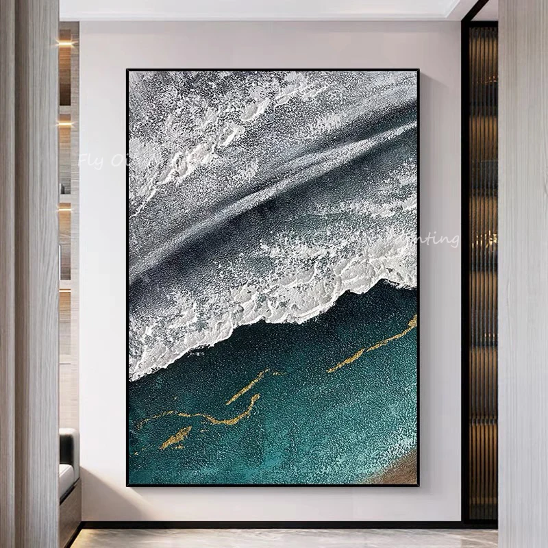 

Abstract ocean sea thick grey canvas Large Size 100% Handpainted Oil Painting Porch Aisle For Living Room Artwork as a gift