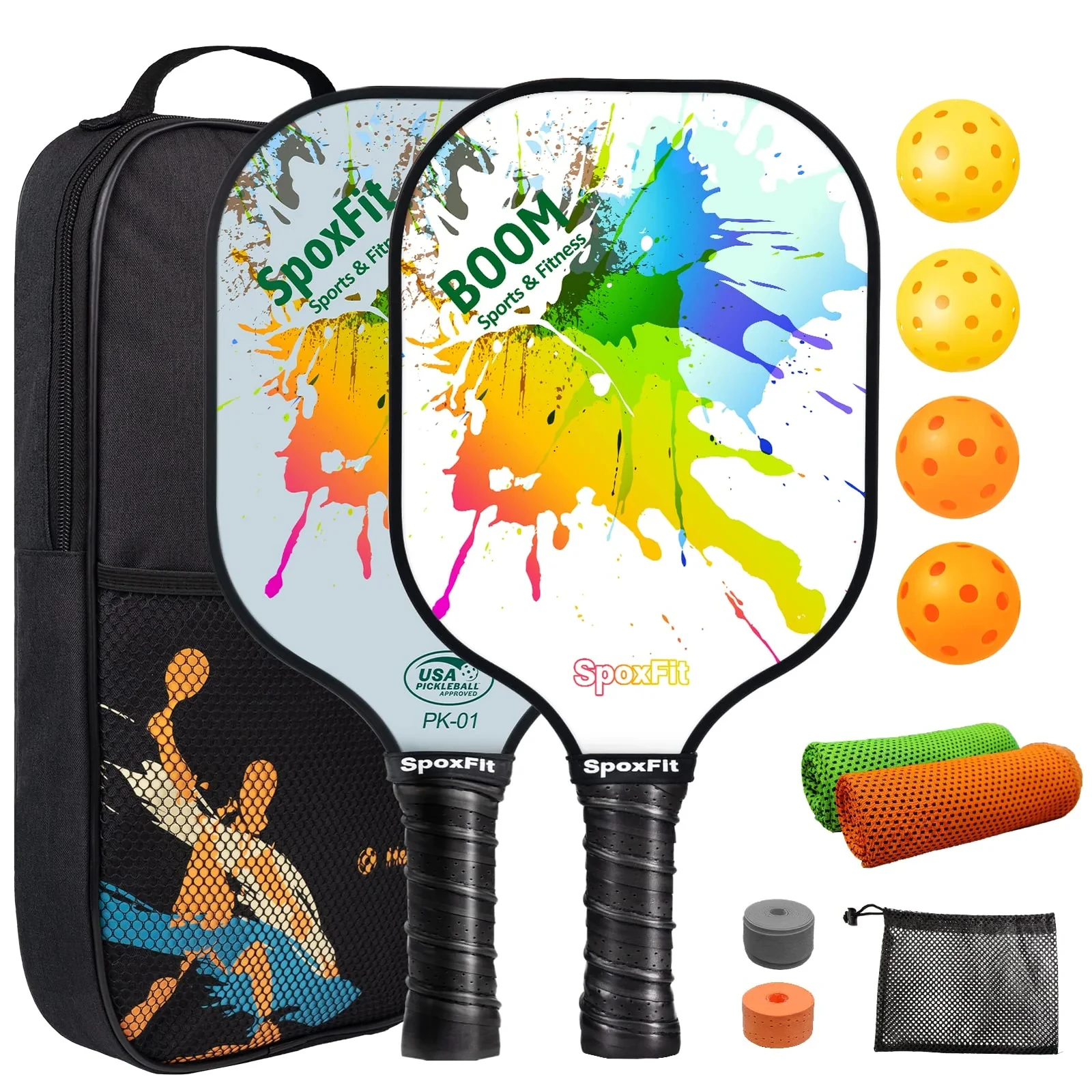 YILLOG USAPA Approved Pickleball Paddle Set Of 4 - Includes Paddles, Balls, Cooling Towels & Bag