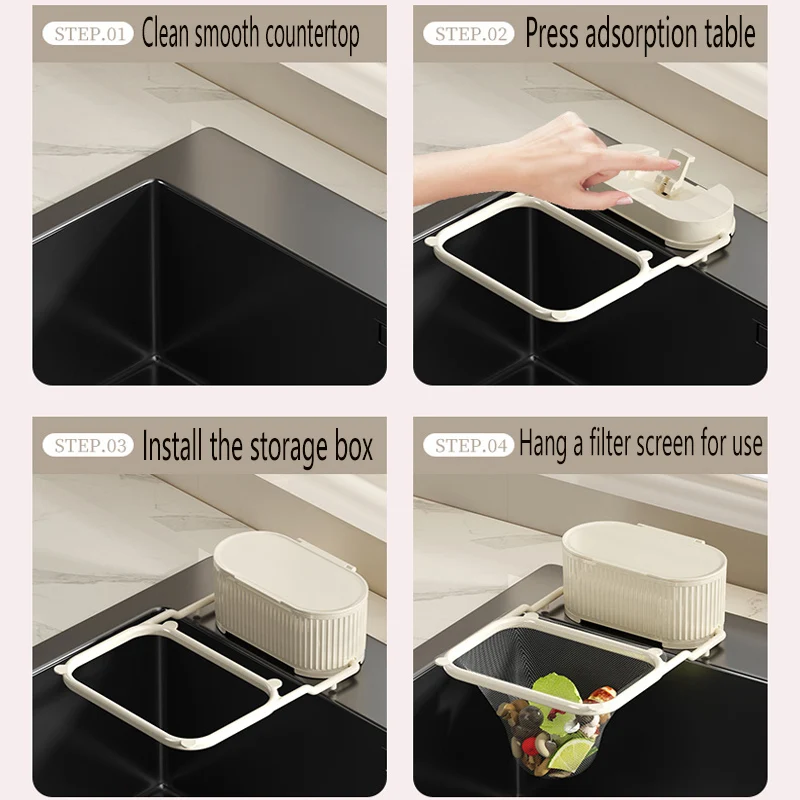 Kitchen Sink Filter Rack Foldable Sink Strainer Mesh Bag Stand Shelf Anti-Clogging Disposable Garbage Mesh Net Sink Storage Box