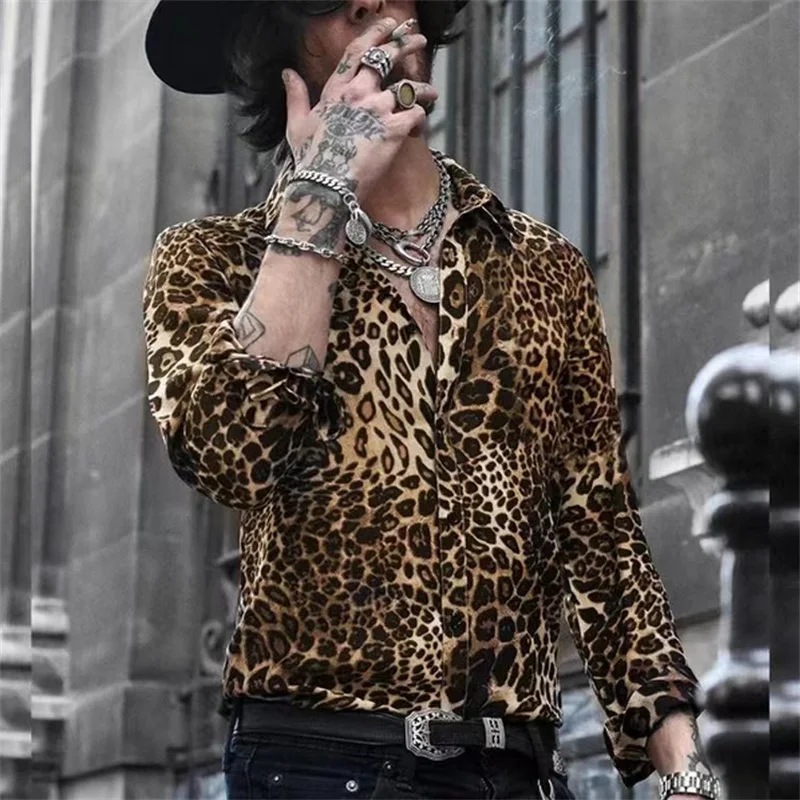 Fashion Luxury Leopard Print Men's Shirts Single Breasted Shirts Casual Camo Turbulence Print Long Sleeves Men's Hawaiian Tops электроника iao asher gamedze turbulence