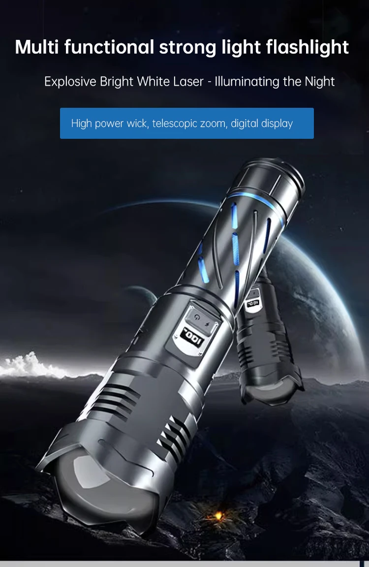 Description Picture 2 of itemWhite Laser High-power Torch Light 5000mAh Telescopic Zoom Hand Tactical Flashlight 26650 Ultra-Long-Range Camping Fishing Light