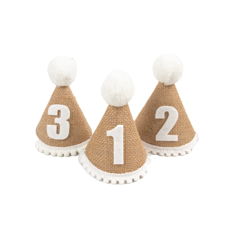 Birthday Headband Set 1pcs Burlap Birthday Hat Baby 1 2 3 4 5 6 7 8 9 Year Boy Girl Cone Hat Headband Baby Happy Birthday Party Decorations Kids Gift