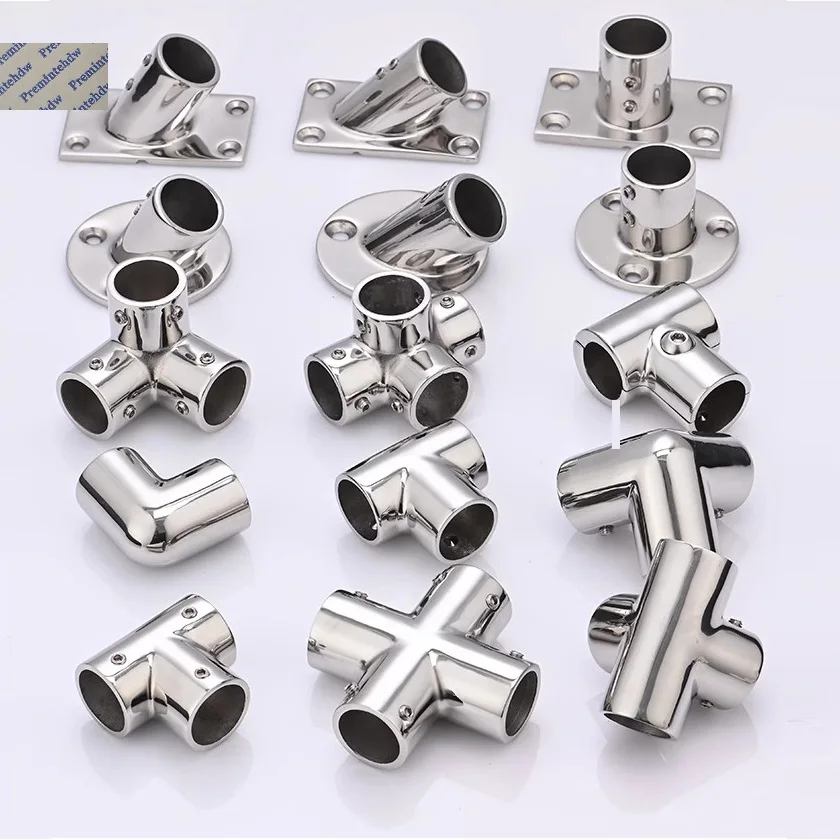 2Pcs 316 Stainless Steel 22mm 25mm Hand Rail Fittings Marine Hardware T Elbow Flange Connector Yacht Boat Ship