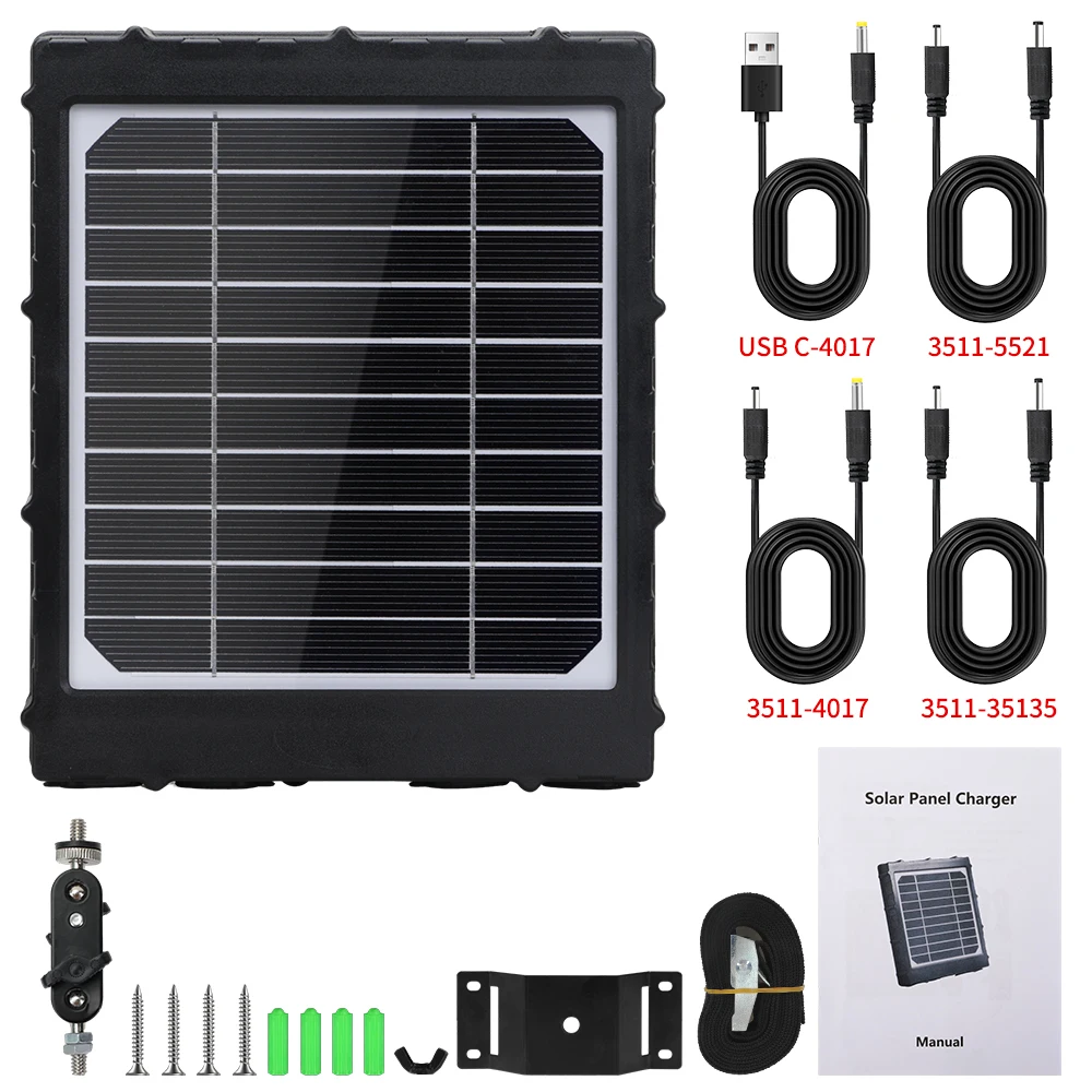 Trail Camera Solar Panel Solar Battery Charger Kit 12V/1.2A 9V/1.6A 6V/2.4A with Build-in 8000mAH Battery for Hunting Camera