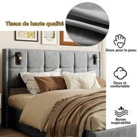 140х200 см, двуспальная кровать с лампой и USB, мягкая кровать, каркас кровати с реечным каркасом, двуспальная кровать для взрослых, молодых людей — изображение 4