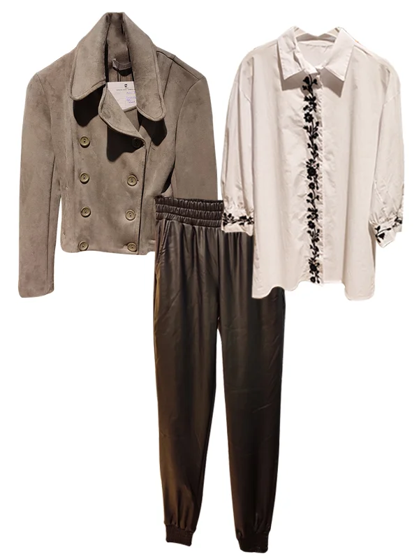 

Vintage Design Embroidered Poplin Shirt, Leather Pants and Jacket Combination