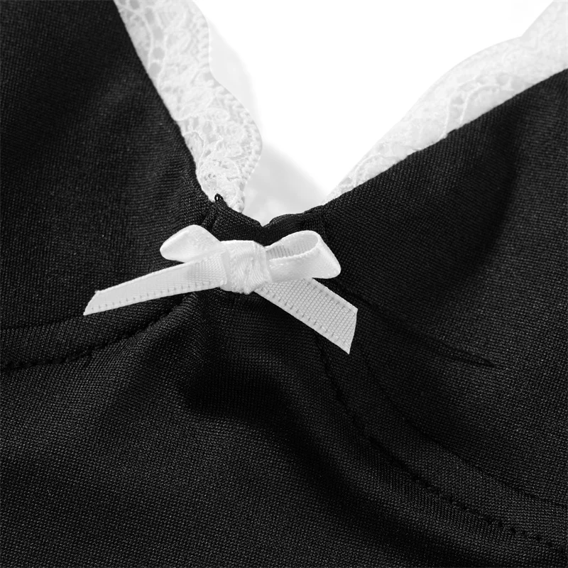 y2k Lace Trim Crop Top Women Summer Sexy V Neck Spaghetti Strap Sleeveless Tanks with Bow 2000s Clothing Streetwear