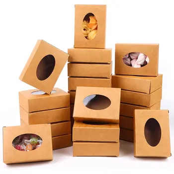 20/30Pcs Mini Kraft Paper Box with Window, Round Soap Packaging Boxes for Homemade Soap Favor Treat Bakery Candy 1