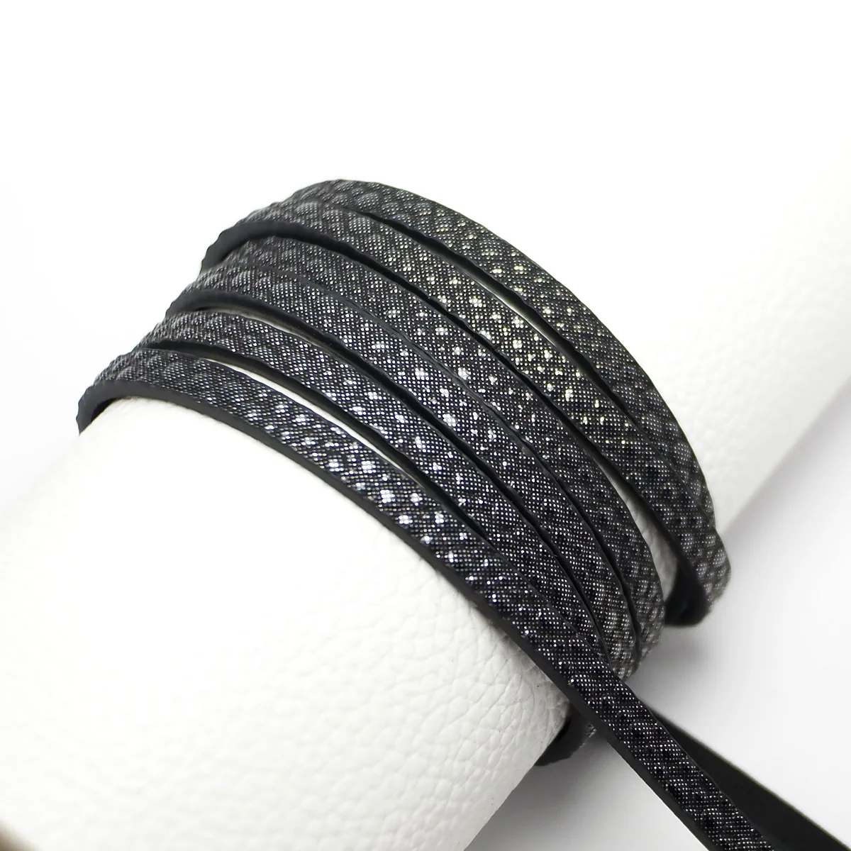 

46 inches Black Leather Cord,Shiny Stone Pattern Embossed,5x2mm Leather Strip,Leather Belt Bag Handle,Waist Chain Bracelet Makin