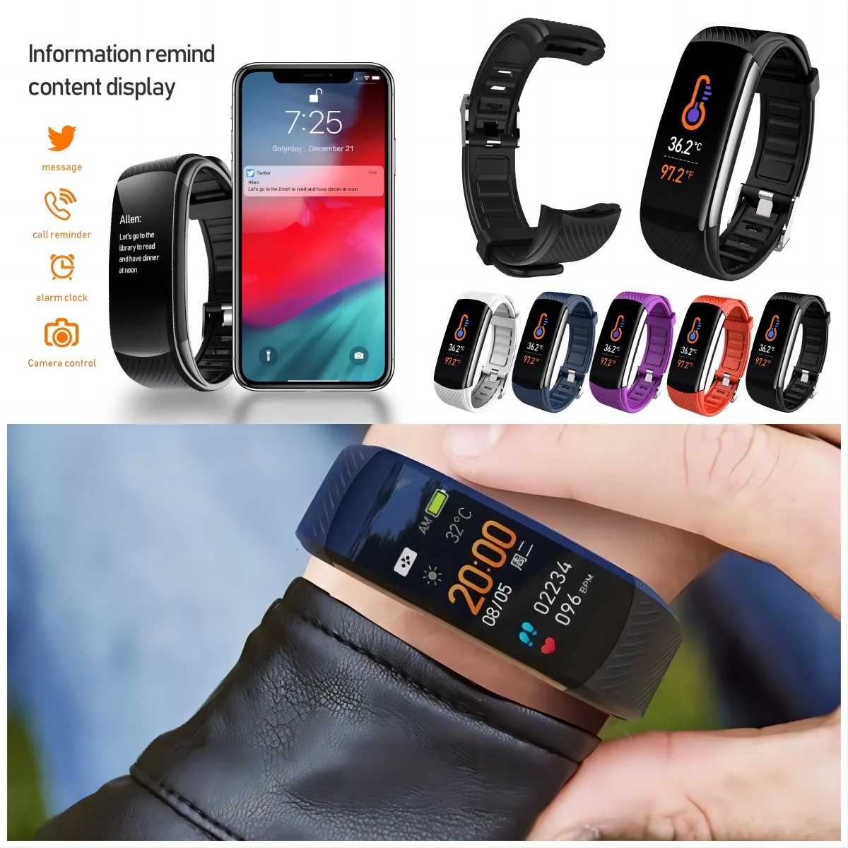 C5S Smart Watch Sports Ip67 Waterproof Wrist Band Fitness Bracelet Oxygen Heart Rate Blood