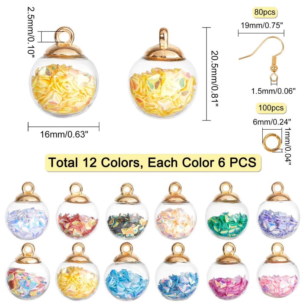 PandaHall 60 Mini Globi Di Vetro Vuoti - 2 Misure Per Ciondoli Fai Da Te Con Tappi Oro E Argento - Foto 9