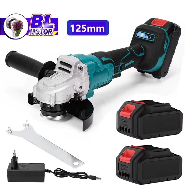 Meuleuse d'angle électrique sans fil 125 mm, 3 vitesses, outil de coupe pour le travail du bois, compatible avec les batteries Makita 1