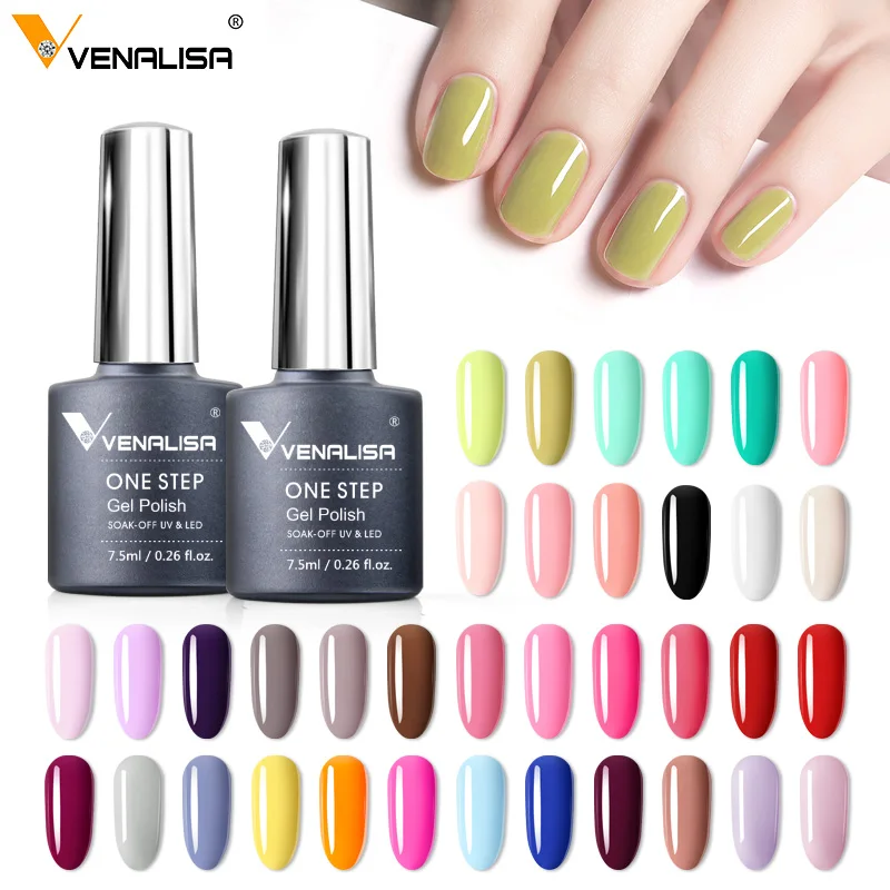 3 in 1 VENALISA  One Step Nail Gel Polish Full Coverage Gorgeous Color Soak off UV LED Nail Gel Varnish Nail Art Salon Lacquer