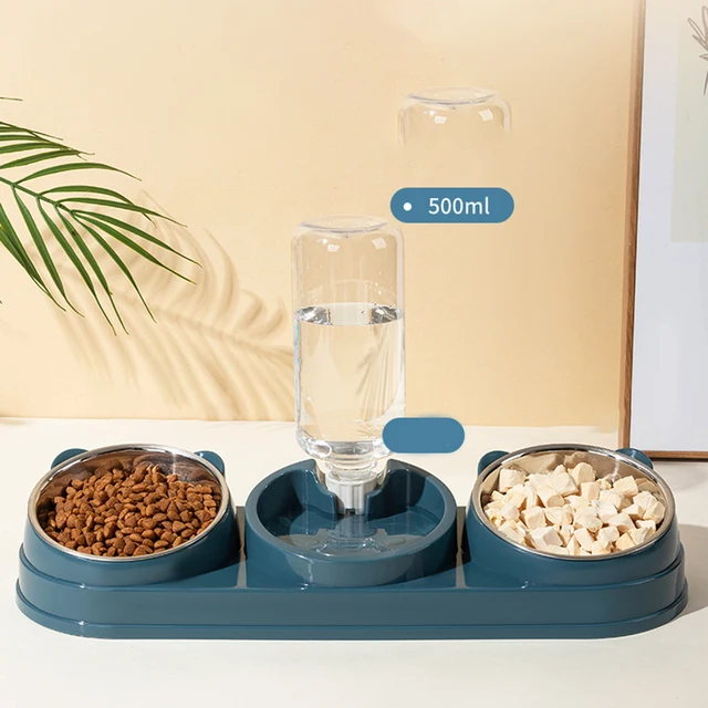 3 in 1 Dog Cat Bowls Water and Food Bowl Set Raised Cat Dishes for Hamster Small Dogs Kitten Pet Feeding Supplies 2