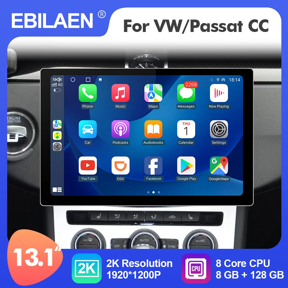 

EBILAEN 13.1 Inch 2K Android 12 Car Multimedia Stereo Radio Player For VW/Volkswagen/CC/Passat B6 B7 GPS 8 Core Carplay 4G WIFI