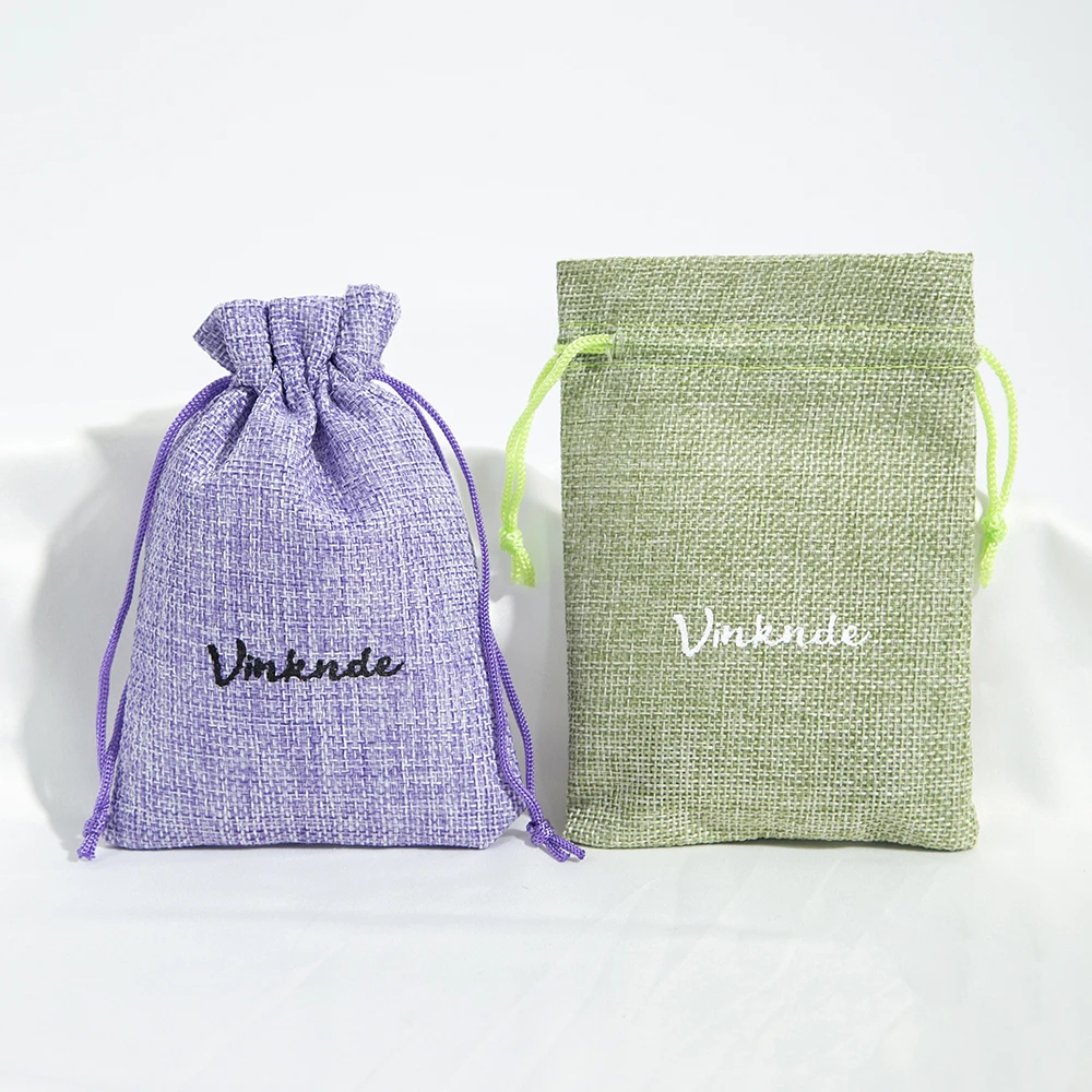 Personalized Logo Burlap Gift Bag with Drawstring Reusable Small Jewelry Packaging Natural Linen Jute Wedding Favor Gift Pouches