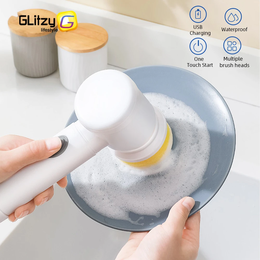 Electric Cleaning Brush With Brush Heads Electric Spin Scrubber For