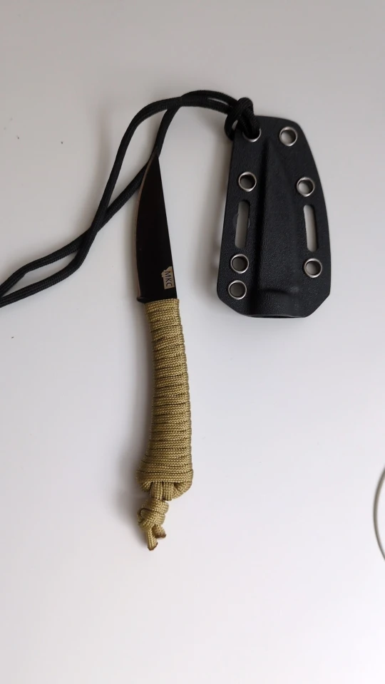 Mkk lâmina fixa ao ar livre faca reta alça de corda de náilon edc multiferramenta acampamento caça sobrevivência pesca portátil com faca kydex photo review