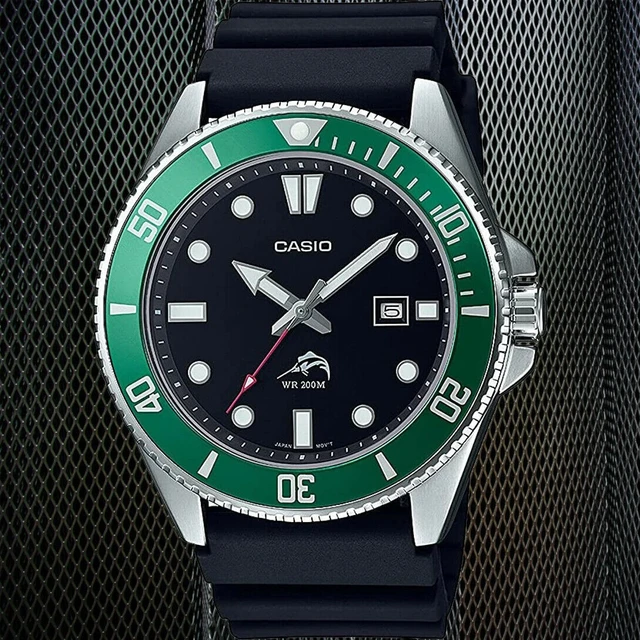 Men's Diving Casio MDV-106B-1A3 HULK MARLIN Hard Strap Rubber dial Green  Watch
