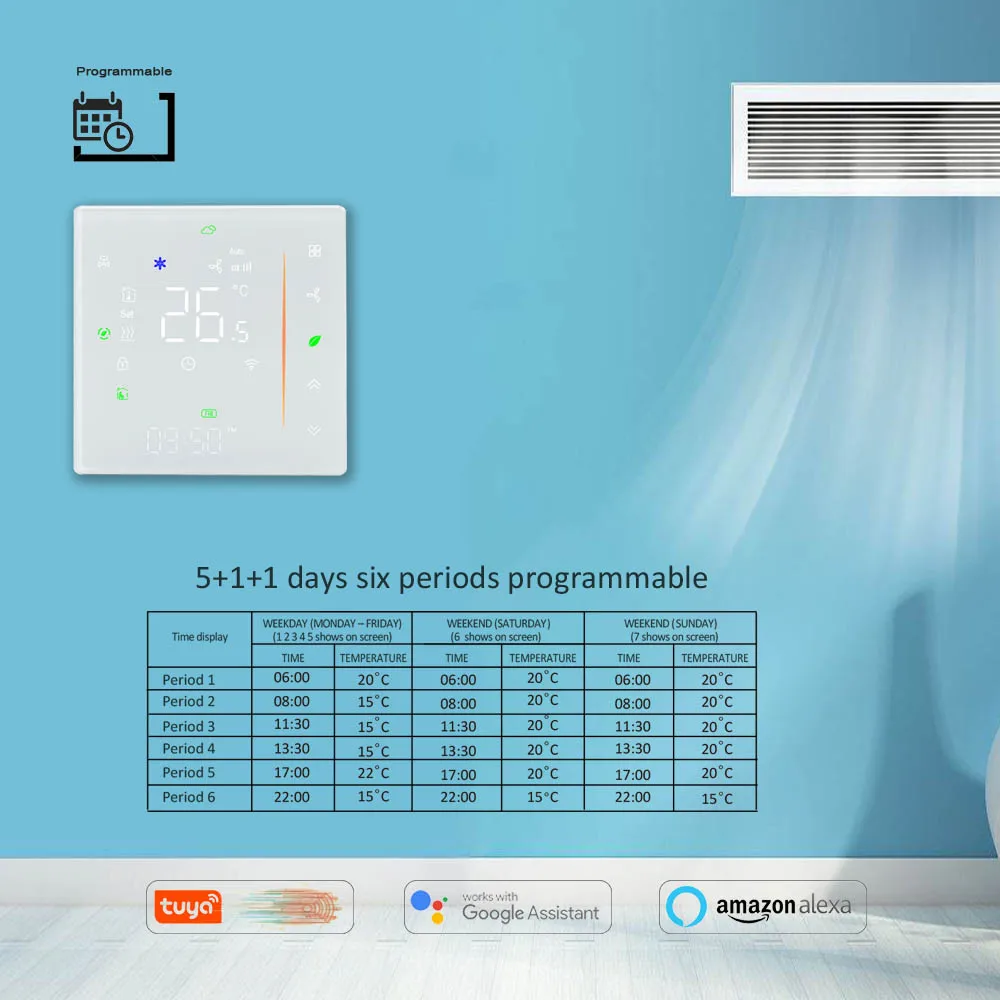 

2pipe 4pipe room thermostat for fan coil,smart wifi thermostat for heating and cooling works with Alexa Google Home