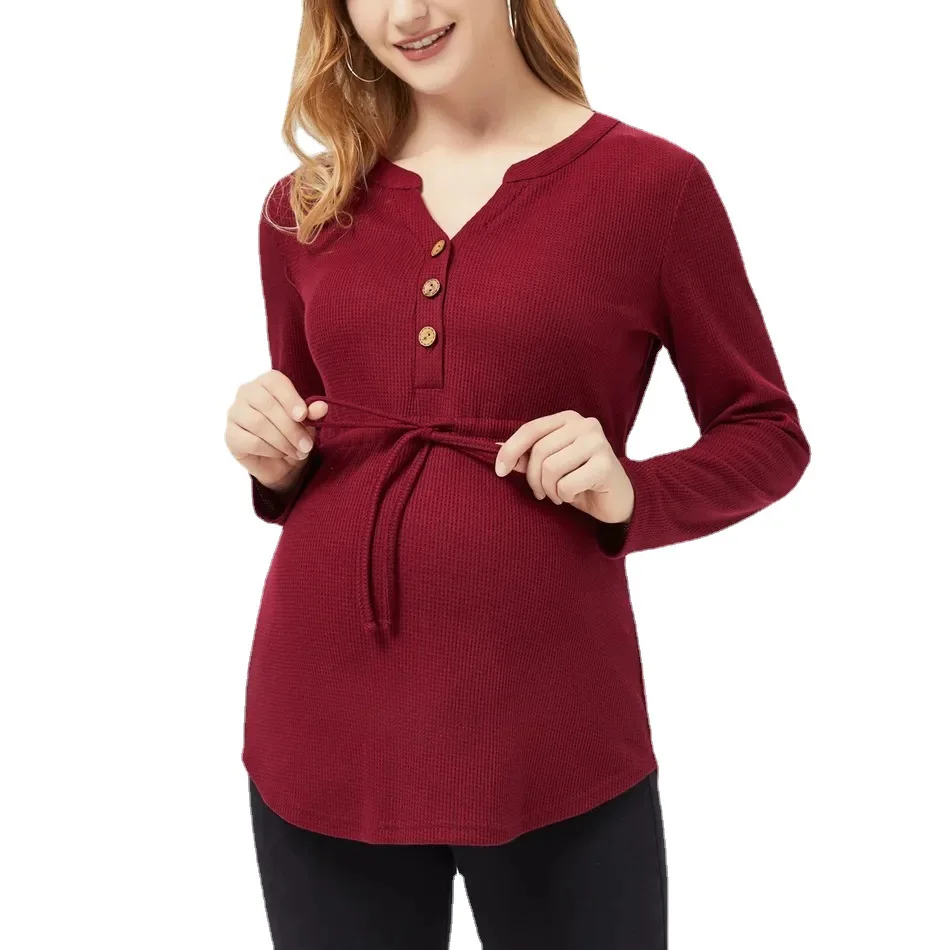 chiffon maternity blouse nursing shirt spring autumn loose female women long sleeve v neck button blouse tops workwear plus size New Maternity Nursing Blouse Breastfeeding T-Shirt Spring Autumn Pregnant Women Tops Long Sleeve Blouse Shirt Pregnancy Clothes