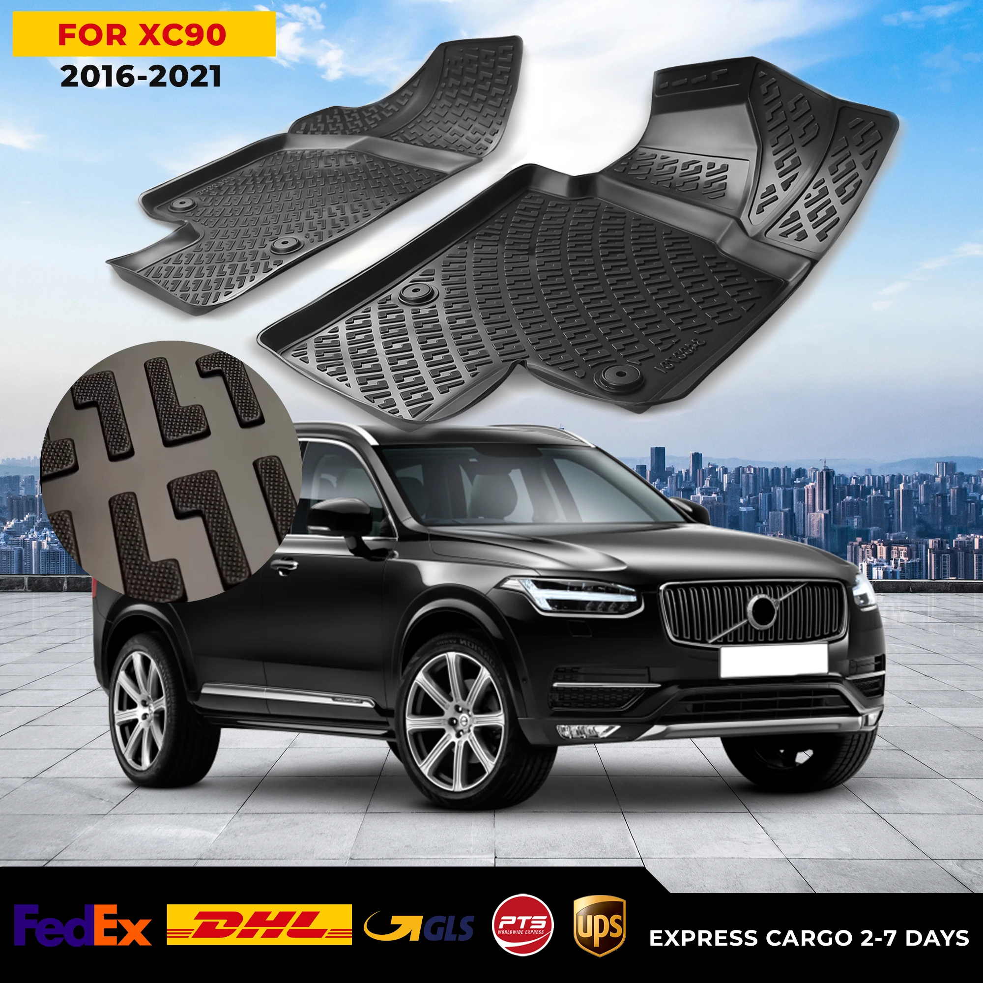 

3D Car Floor Liner For Volvo XC90 2016-2021 Waterproof Special Foot Pad Fully Surrounded Mat Accessories Rugs Non-slip