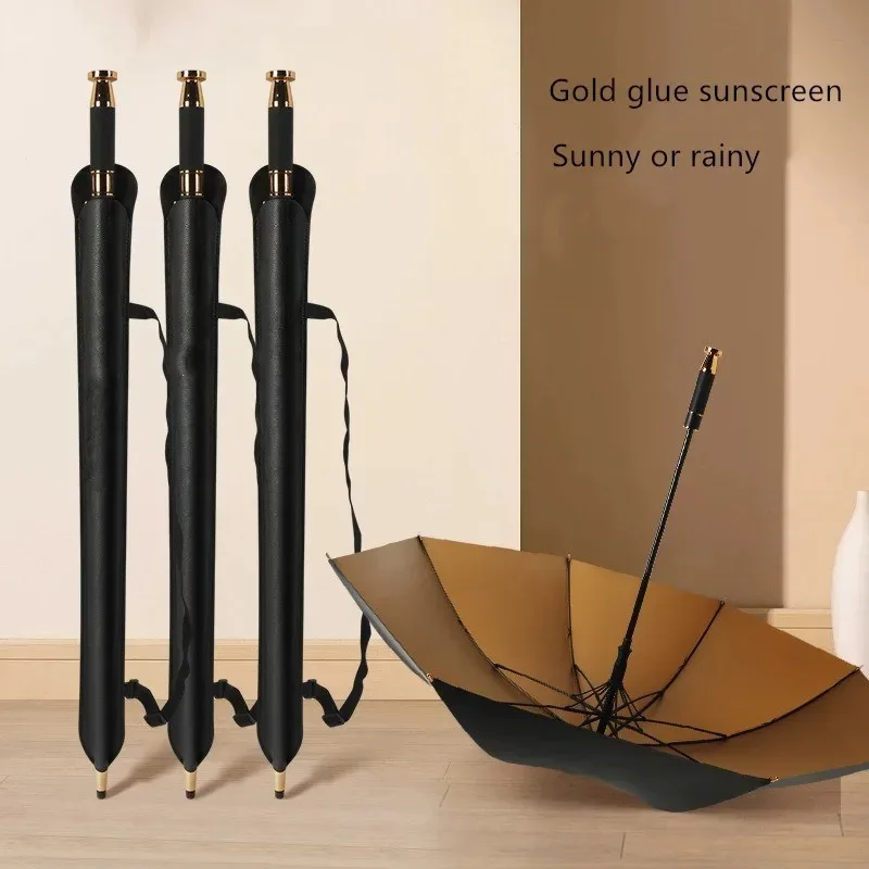 Fiber Long Handle Gold Glue Leather Case Golf Umbrella for Mercedes-Benz Rolls-Royce BMW Car Business Gift Umbrella