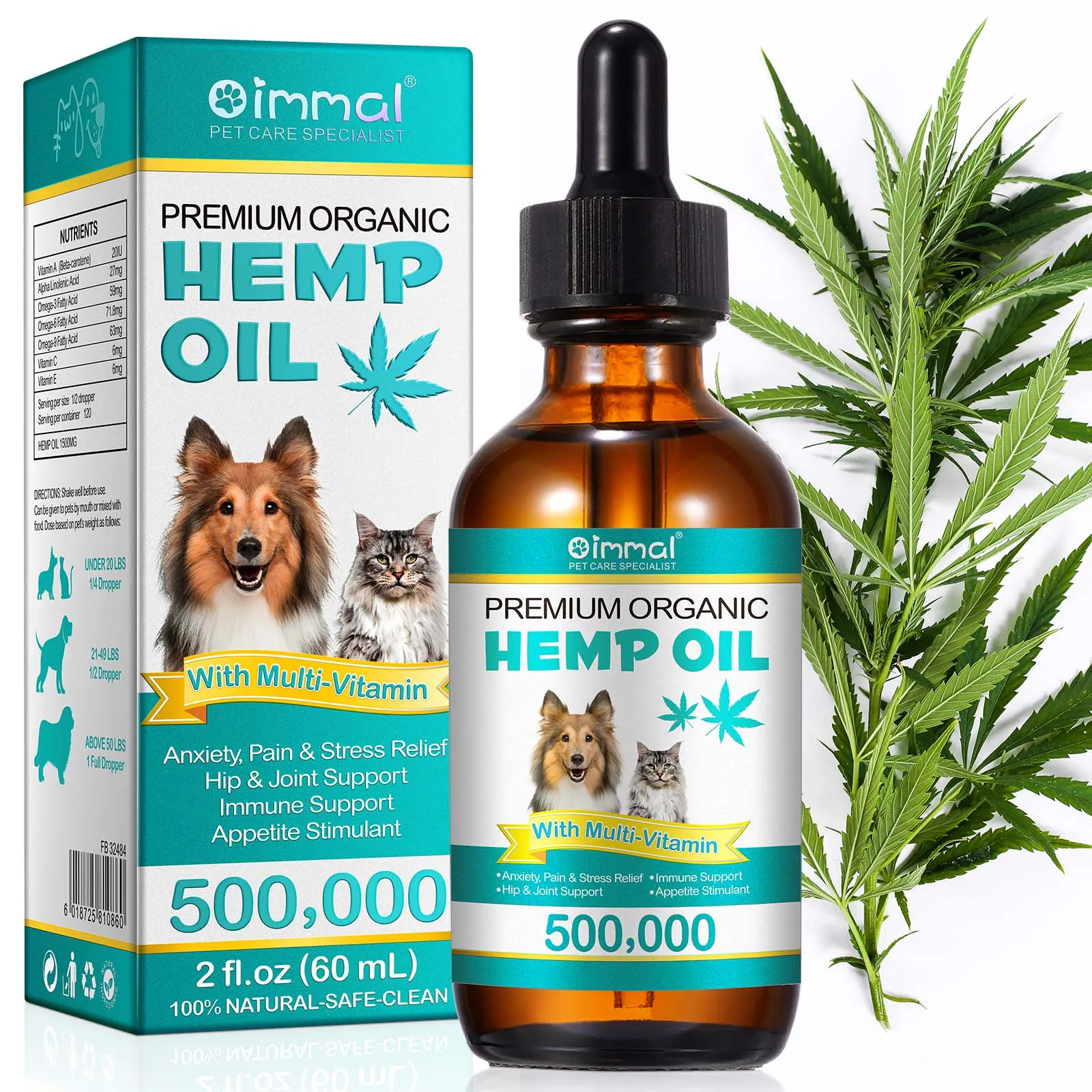 Premium Organic Oil with Multivitamin for Dogs Anxiety Pain & Stress Relief Hip Joint Support Immune Support Appetite StimulantG