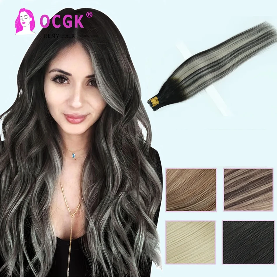 Straight I Tip Hair Extensions Human Hair Natural Black Highlighted Grey Remy Extensions Human I Tip 1g/pc T1B Grey