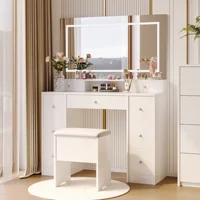 Туалетный столик Anajqaqia с трехцветной сенсорной лампочкой, светодиодной подсветкой, зеркалом и ящиками, белый