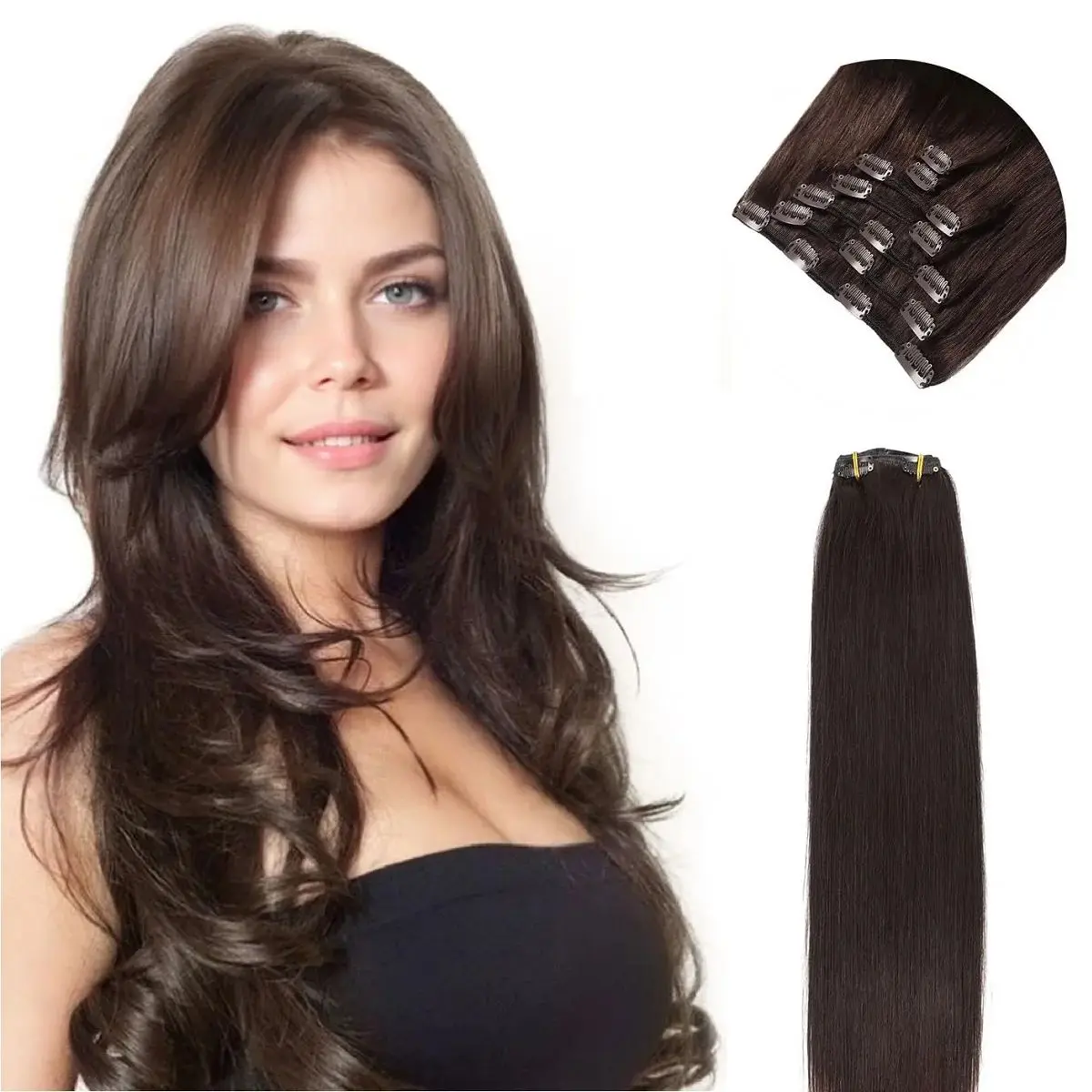 Dark Brown Clip in Hair Extensions Real Human Hair 120g 7pcs #2 Brown Remy Human Extensions Clip ins Soft Natural Straight