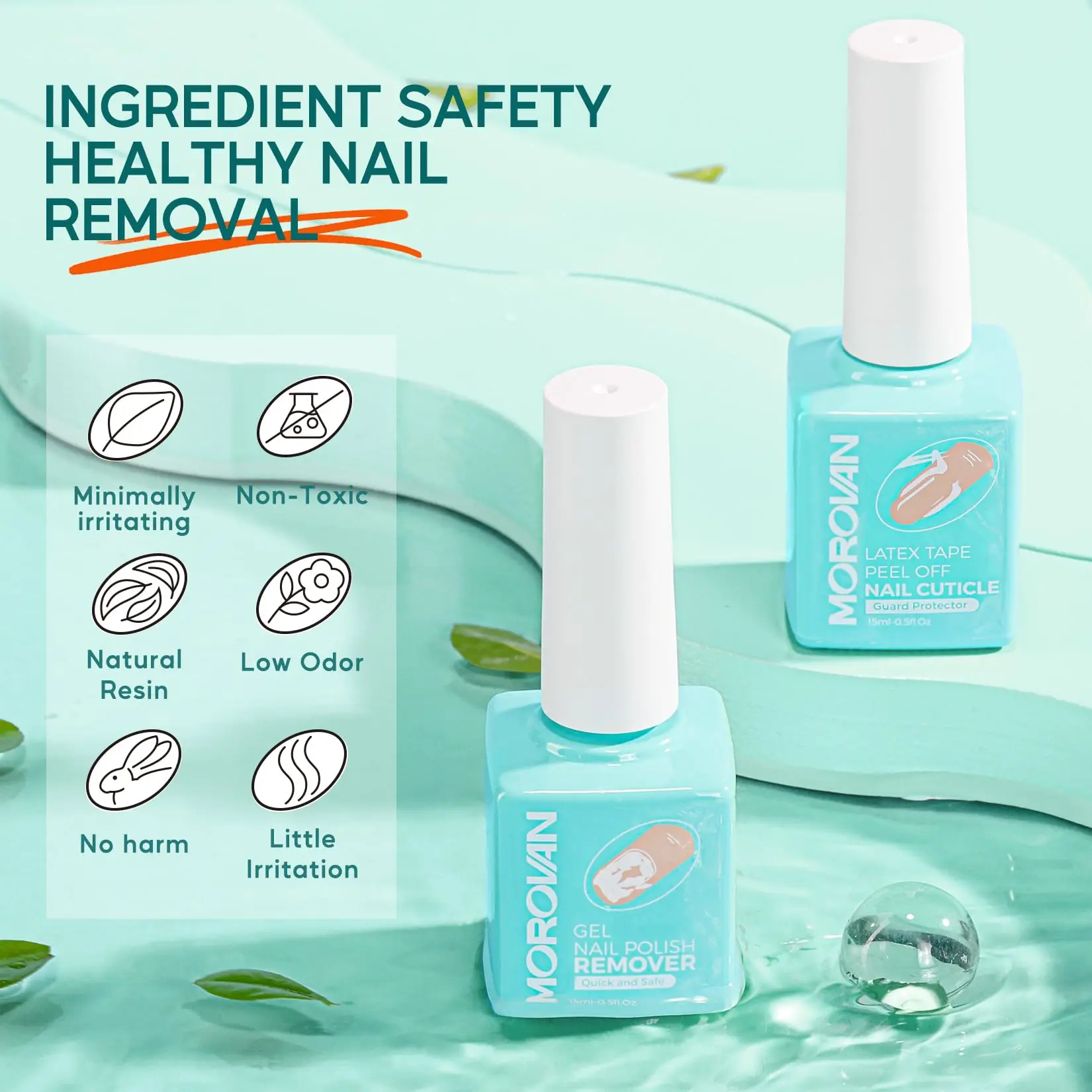 Morovan Gel Polish Remover Kit - Easy Quick No Foil Needed Includes Latex Tape Peel Off Liquid Cuticle Pusher Peeler Oil 3