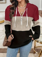 European and American Plus Size Women's Fashionable Zipper Patchwork Tops and T Shirts - Image 3