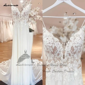 Sexy Chiffon Boho Wedding Dress 2025 Customized Bridal Beach Wedding Gowns Floral Lace Appliques Spaghetti Straps 1