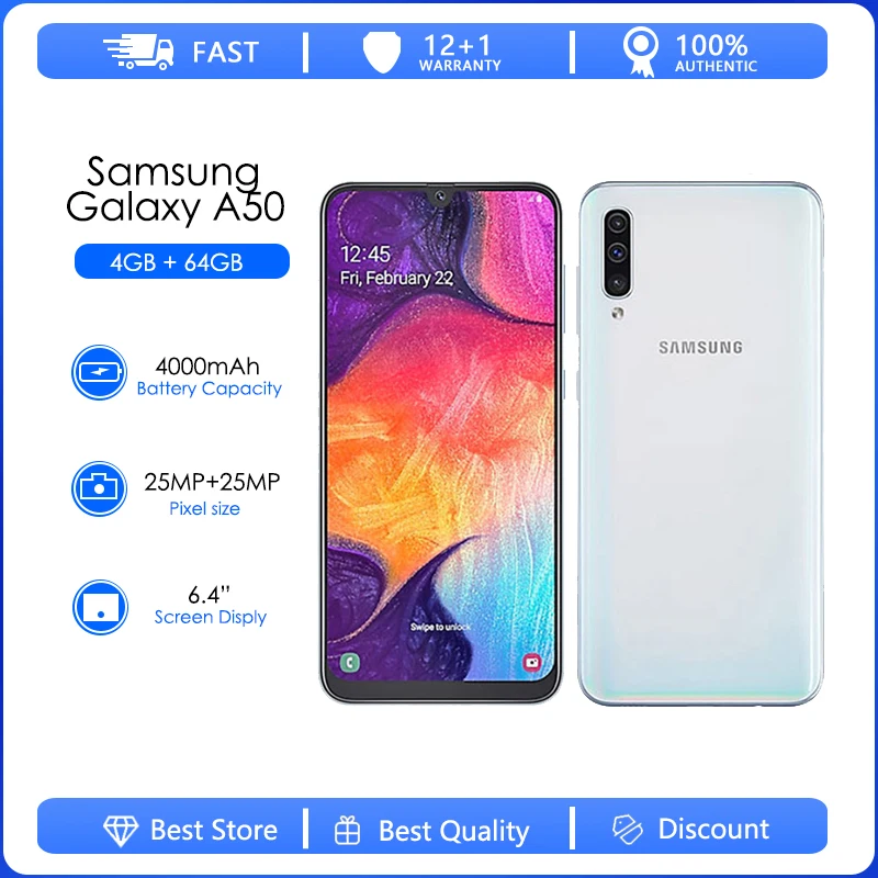 

Samsung Galaxy A50 A505F A505FD Refurbished-Original Unlocked Android Wi-Fi 25MP 6.4'' 64GB 4GB European version