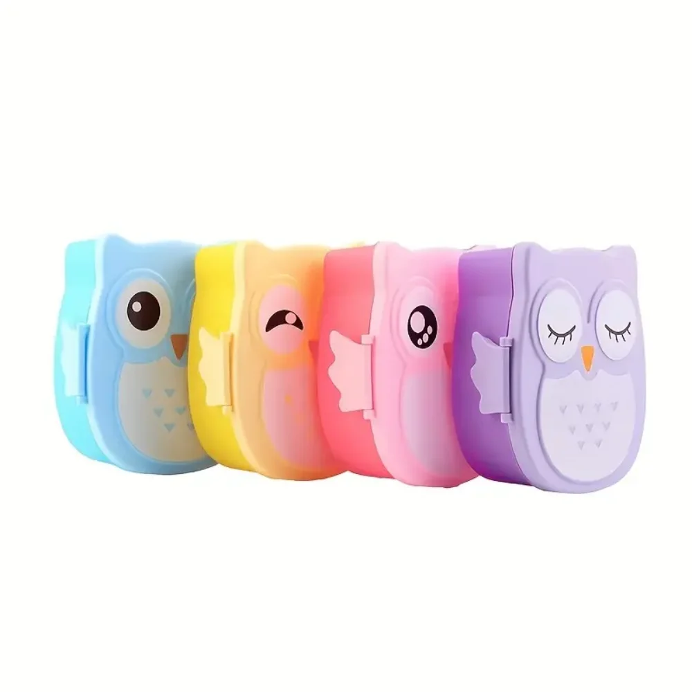 [Cartoon Owl Lunch Box] Secure Portable Plastic Lunch Box - Cartoon Owl Design, Ideal for Picnics and Students - 2