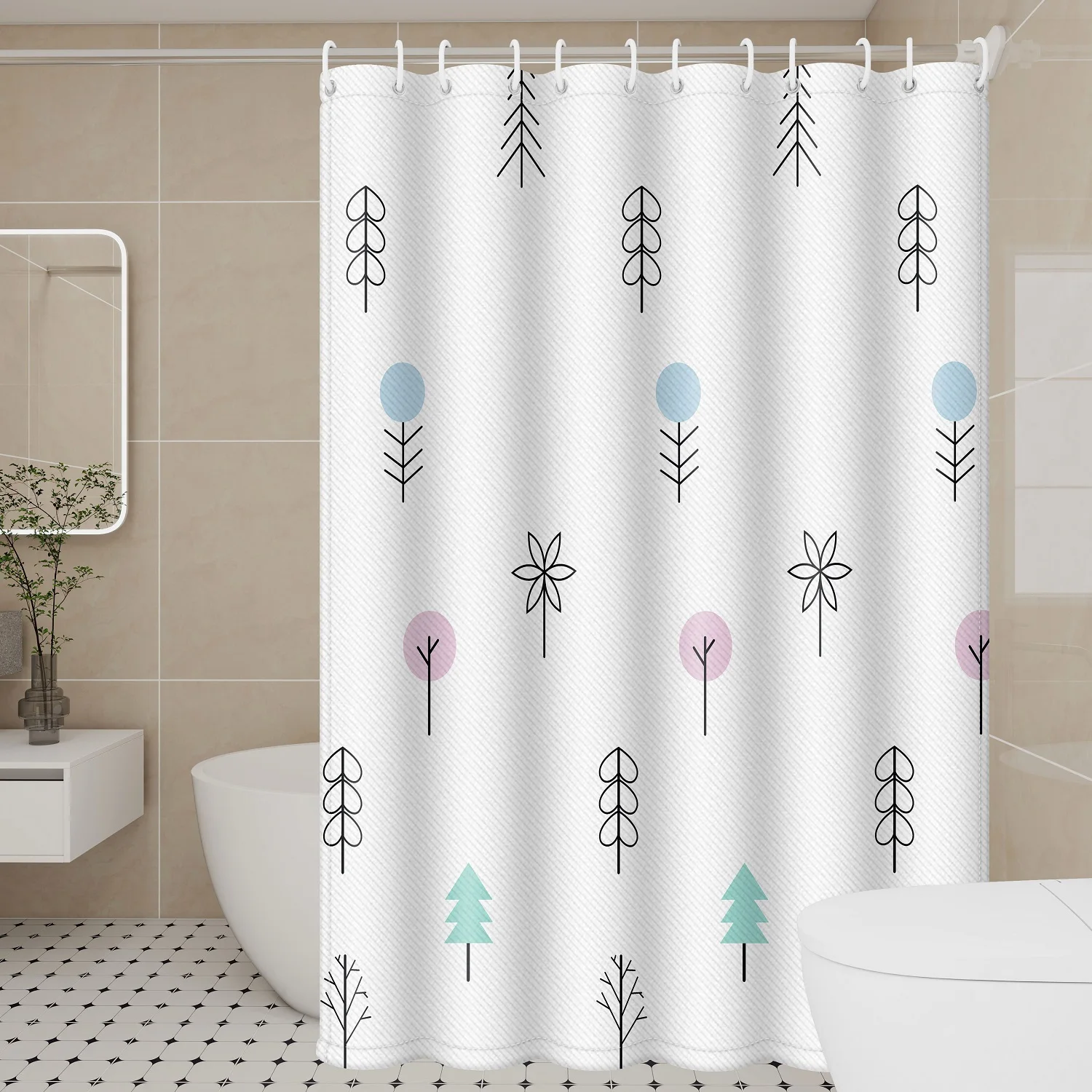 Fun Whimsical Tree Shower Curtain - Playful Branches Polyester for Quirky Bathrooms