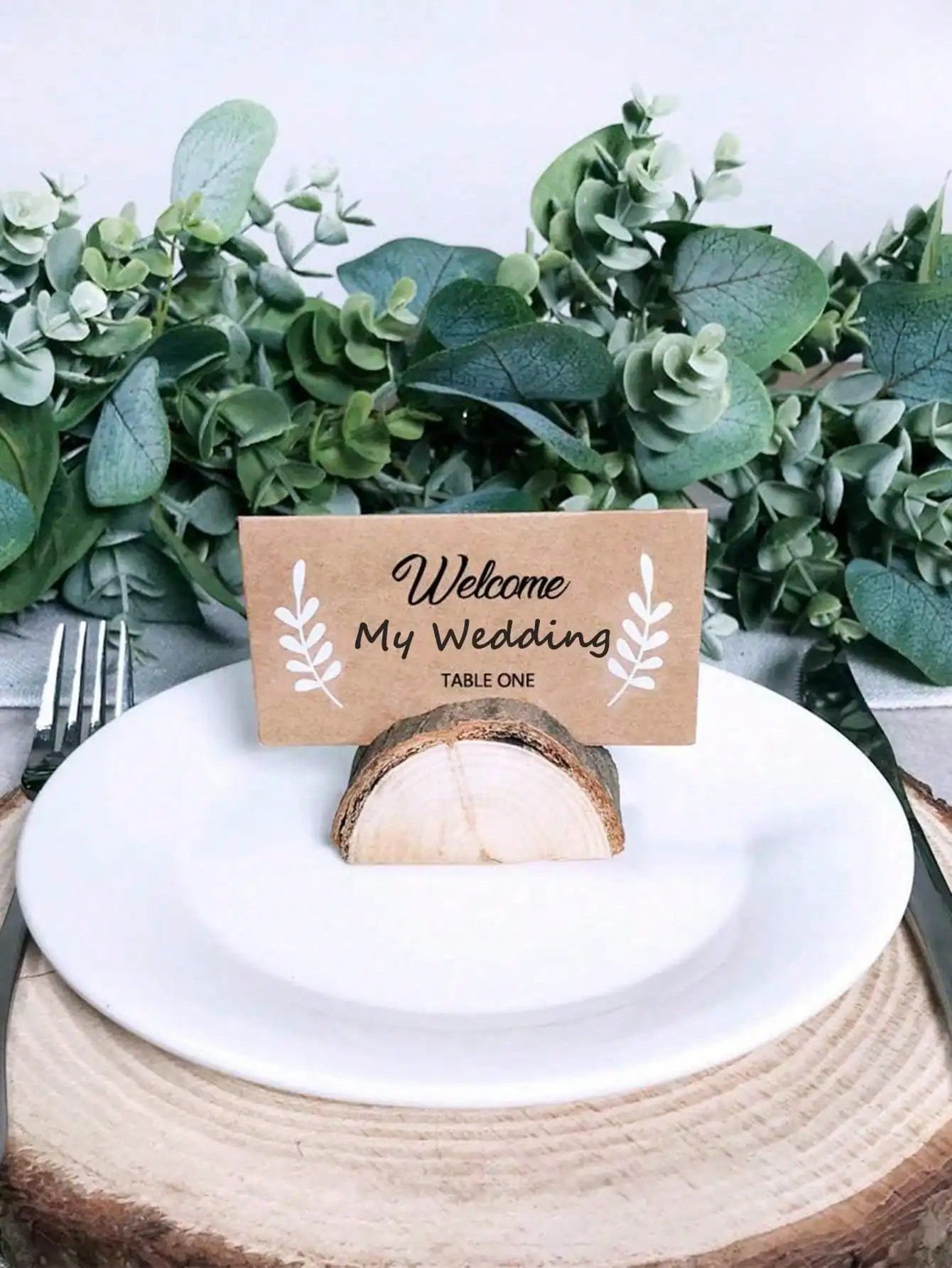 20/50Pcs Place Cards with White Laurel Leaves Kraft Paper Cards Rustic Wedding Party Table Name Number Blank Table Tent Cards