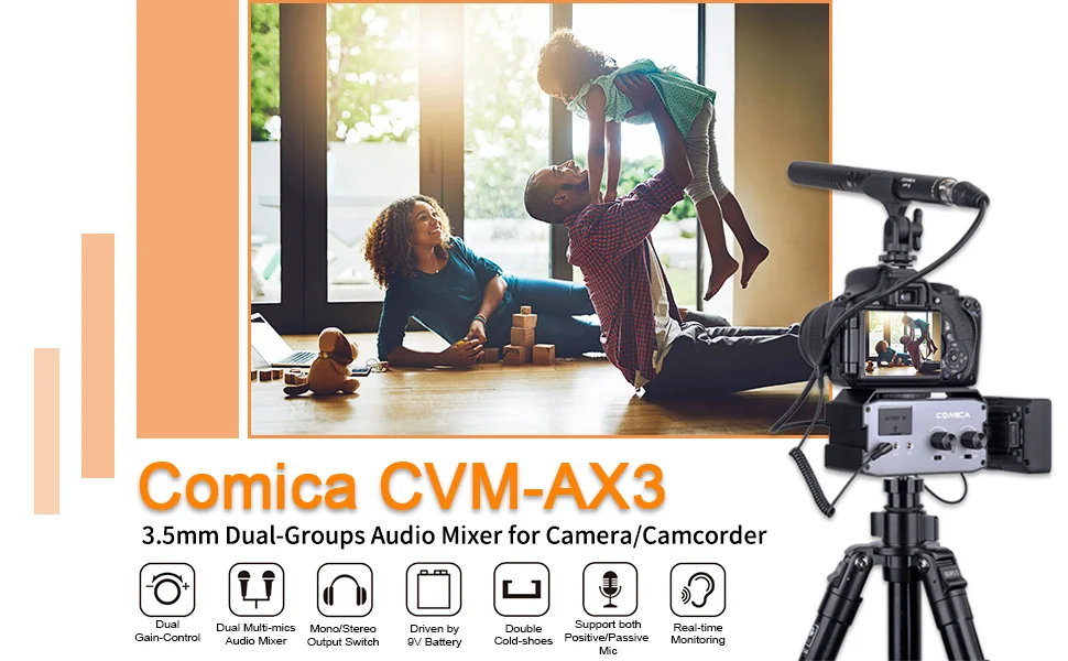 XLR Audio Mixer, COMICA CVM-AX3 Dual XLR/6.35mm/3.5mm Video Audio Mixer, Camera