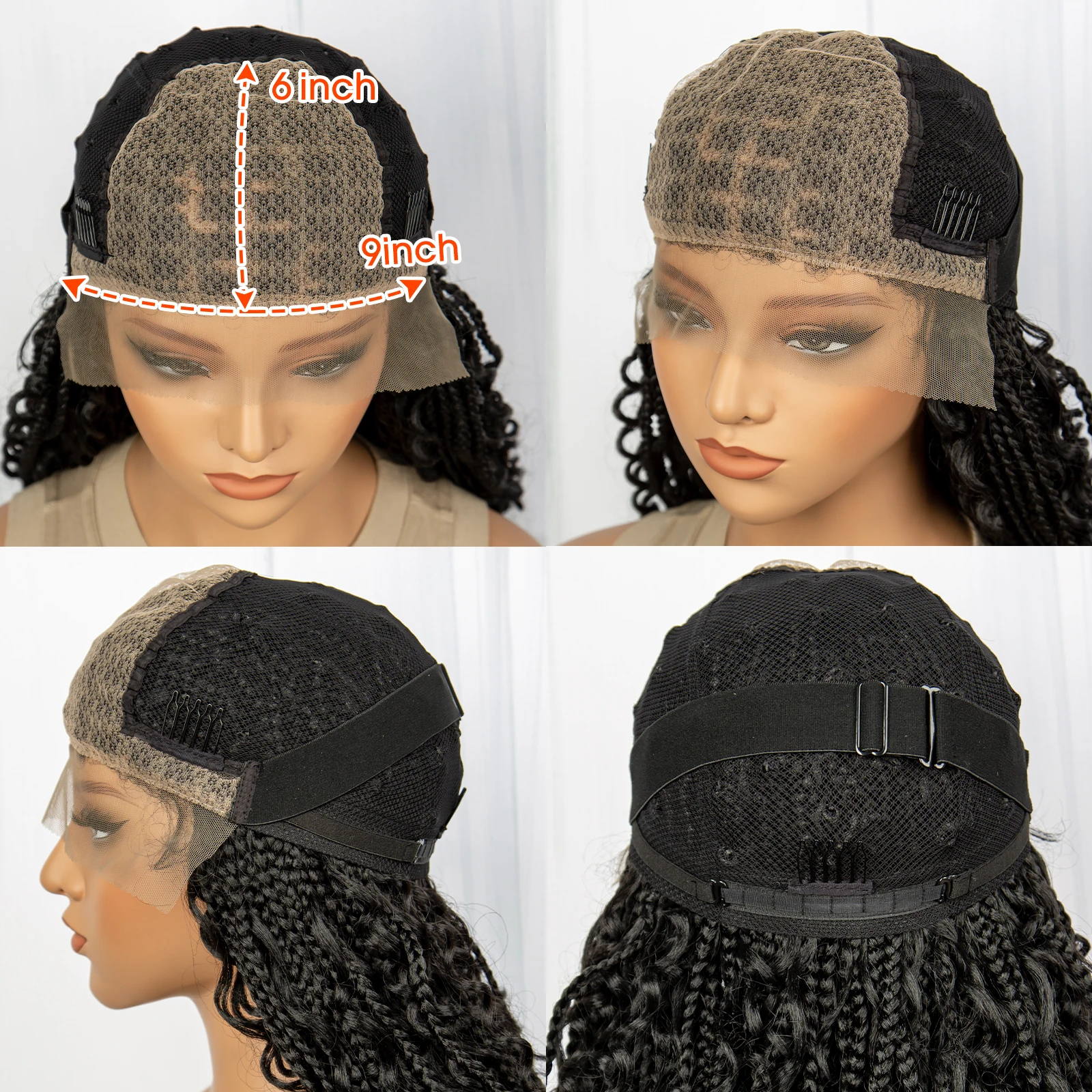 Synthetic Lace Front Knotless Box Braided Wigs for Black Women Lace Frontal Braiding Hair Wig with Curly Ends Narural Braids Wig