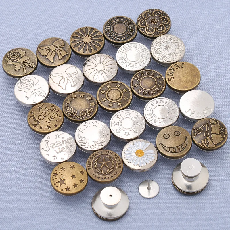 Bottone in metallo 4 fori, Aspetto tradizionale, 18mm, argento antico