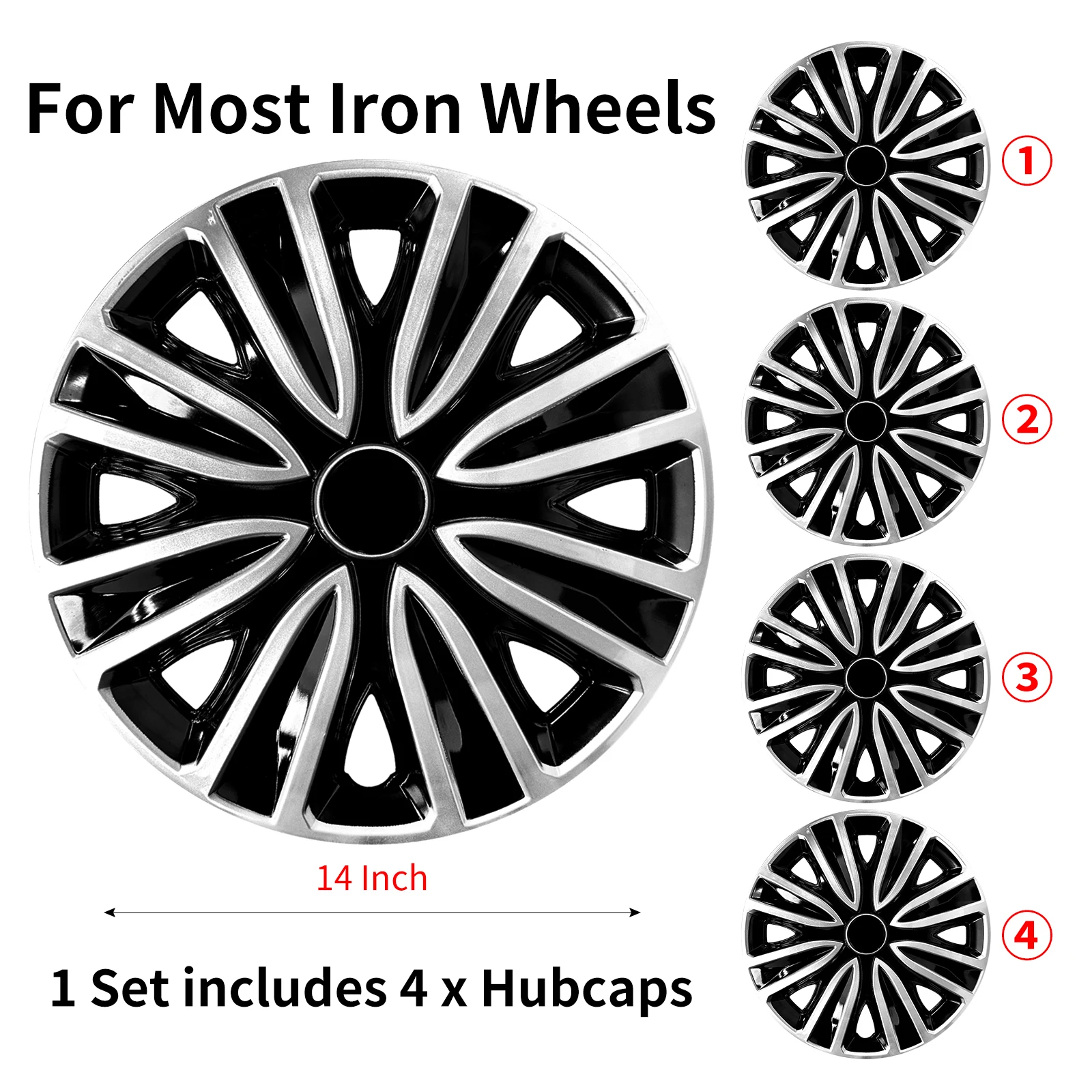 14-Inch Hub Caps – Black Plastic Wheel Covers, Set Of 4, Universal Fit, Car Wash Safe