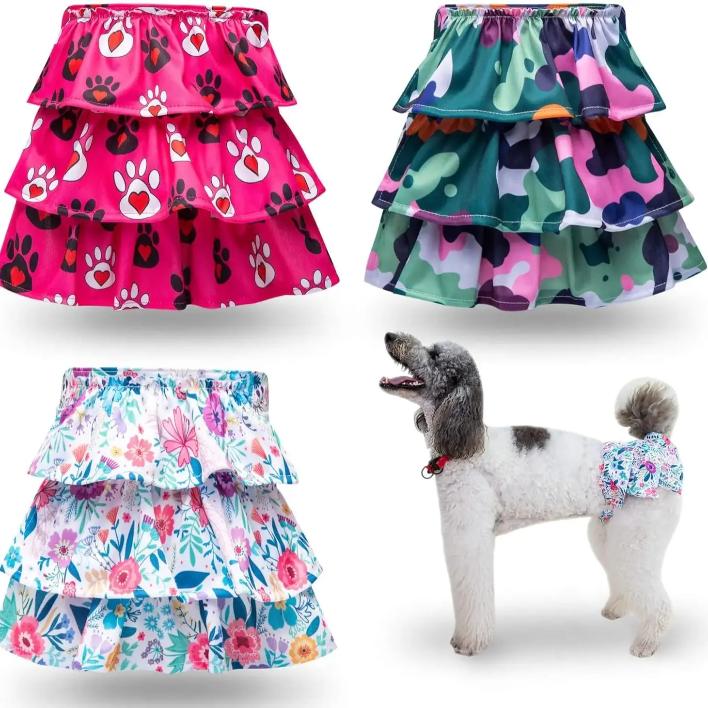 Washable Female Dog Diaper Physiological Pants Cute Printed Nappy Belly Wrap Reusable Short Underwear Diapers for Large Dogs dog diapers pet diapers dog nappies