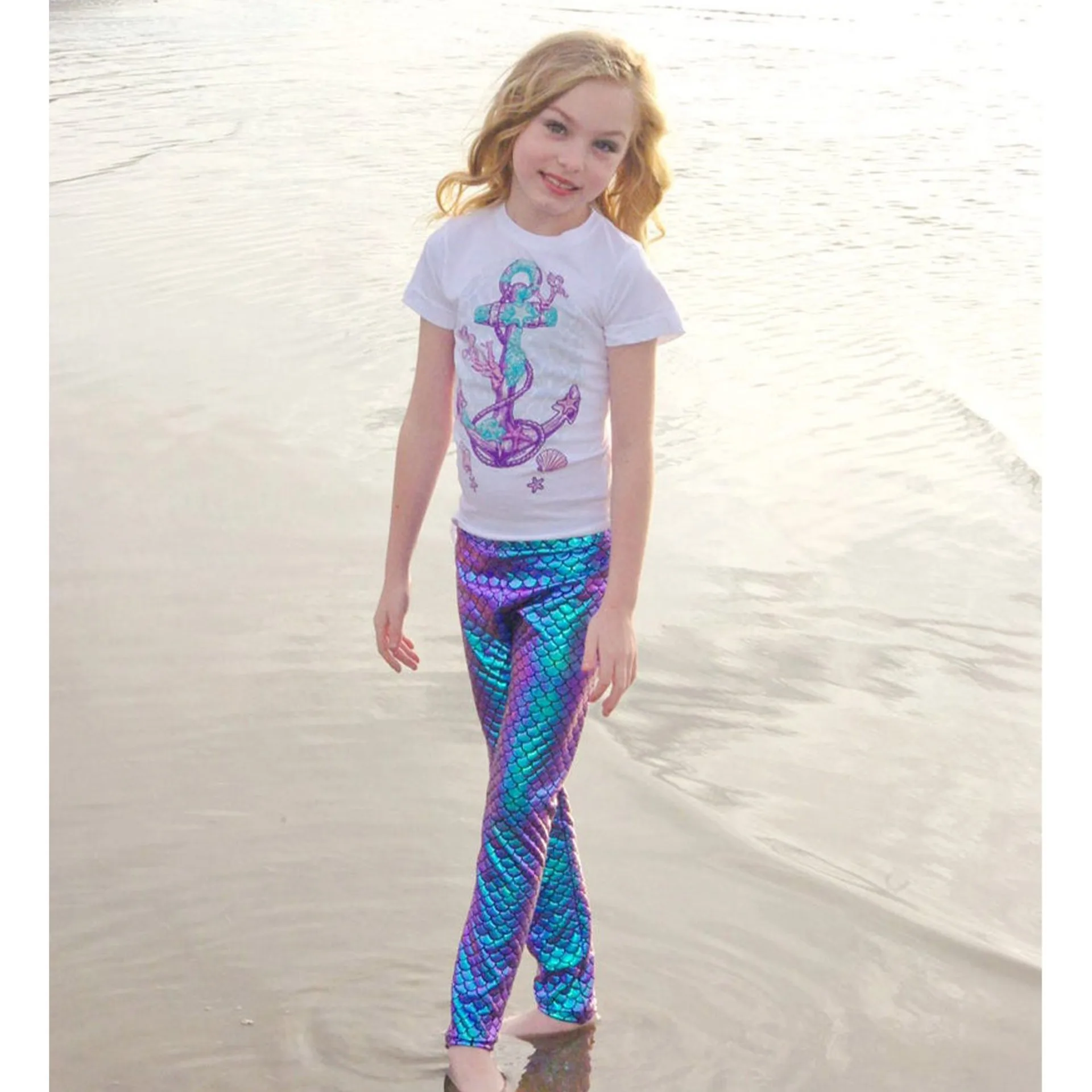Fish Scale Leggings Girl Pants Soft Elastic Kids Leggings Mermaid Girls Skinny Pants Trouser Children Trousers Summer Clothes girls pants kids pants girls trousers