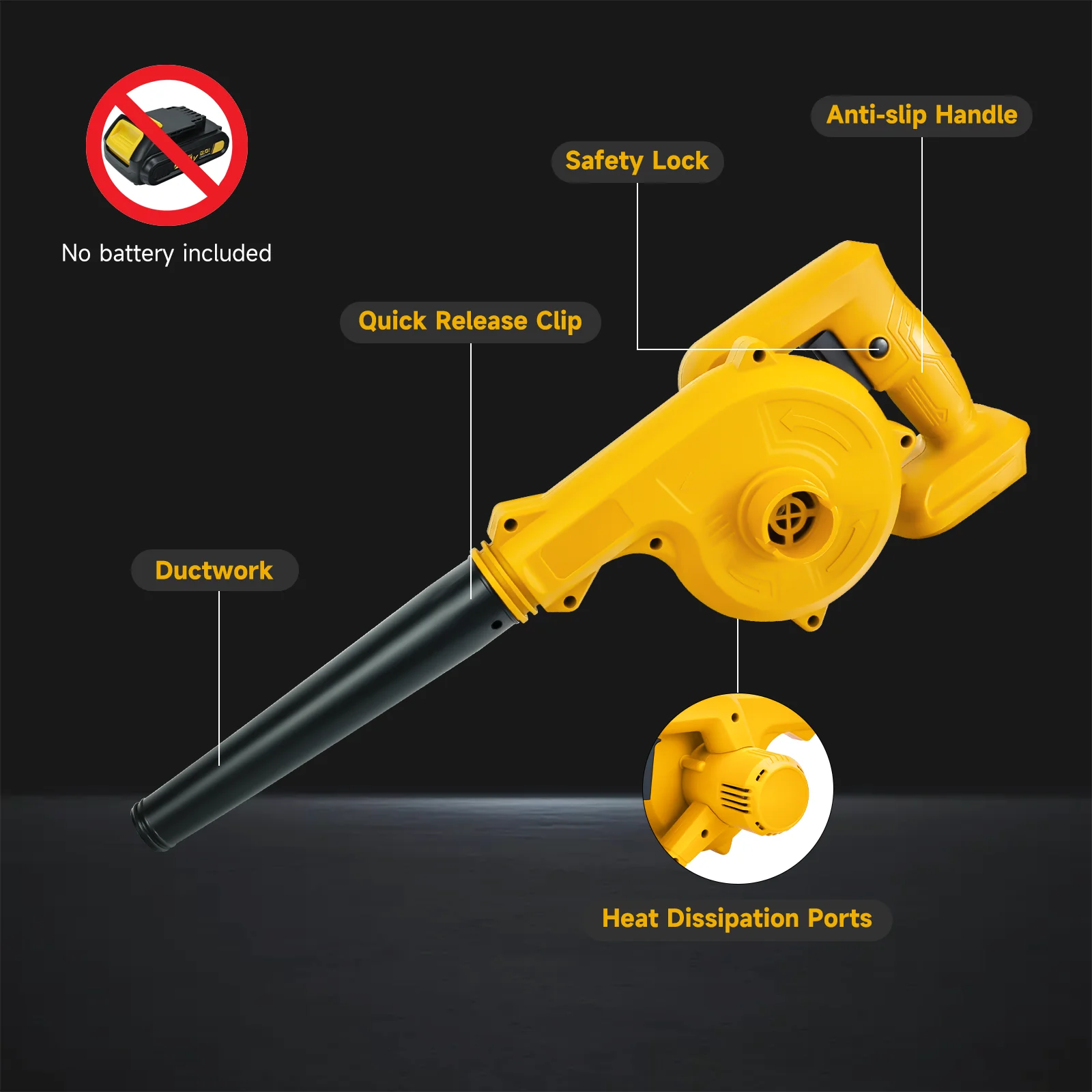 Cordless Leaf Blower for Dewalt 20V Max Battery Jobsite Air Blower 2-in-1 Handle Electric Blower and Vacuum Cleaner (No Battery) 4