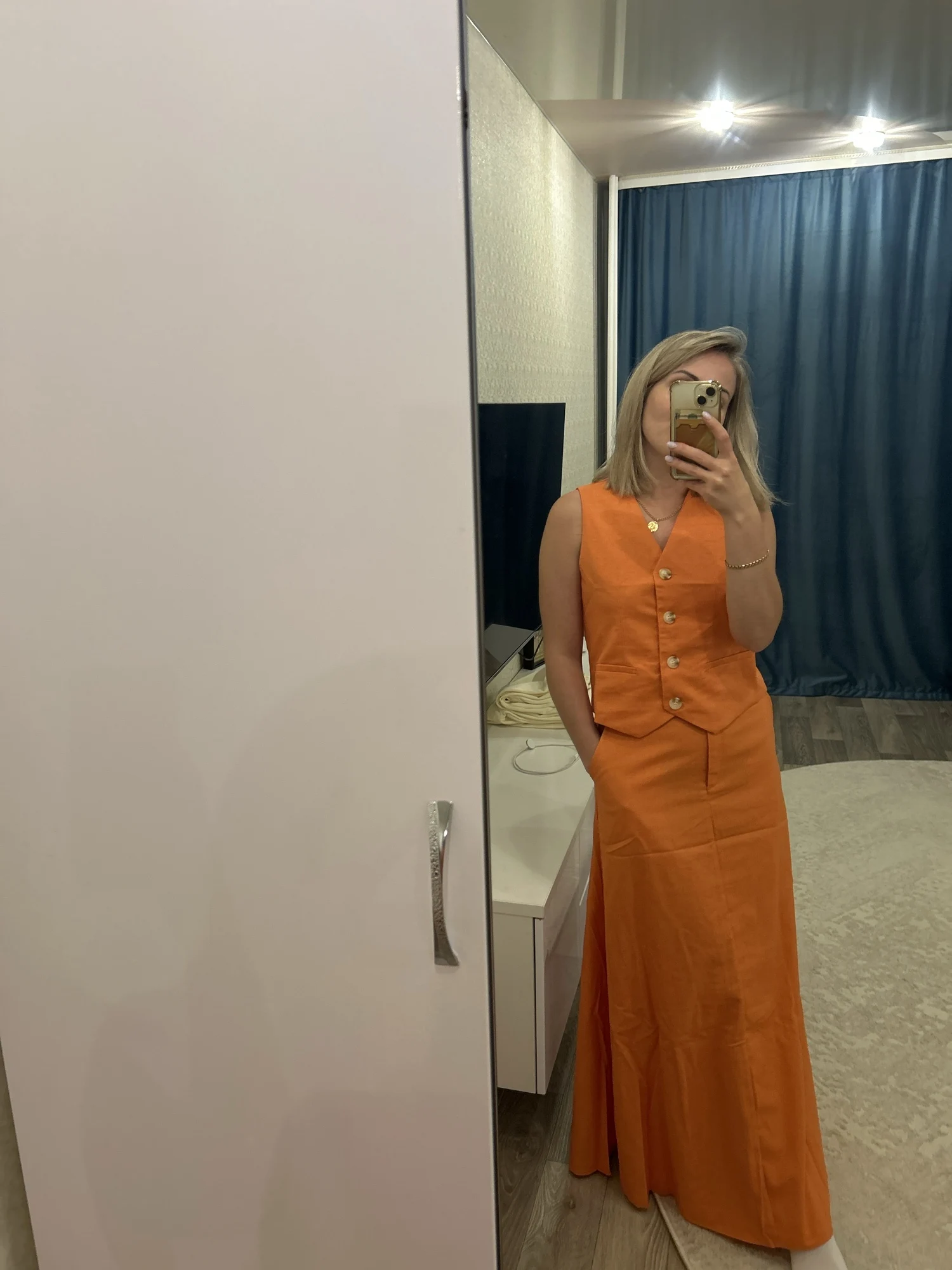 Vibrant Orange Women's 2-Piece Vest Skirt Suit for Summer Elegance photo review
