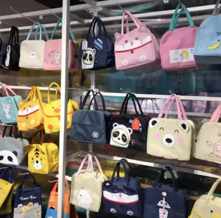 Práctica bolsa de almuerzo de tela Ox con dibujos animados con cremallera, aislento térmico