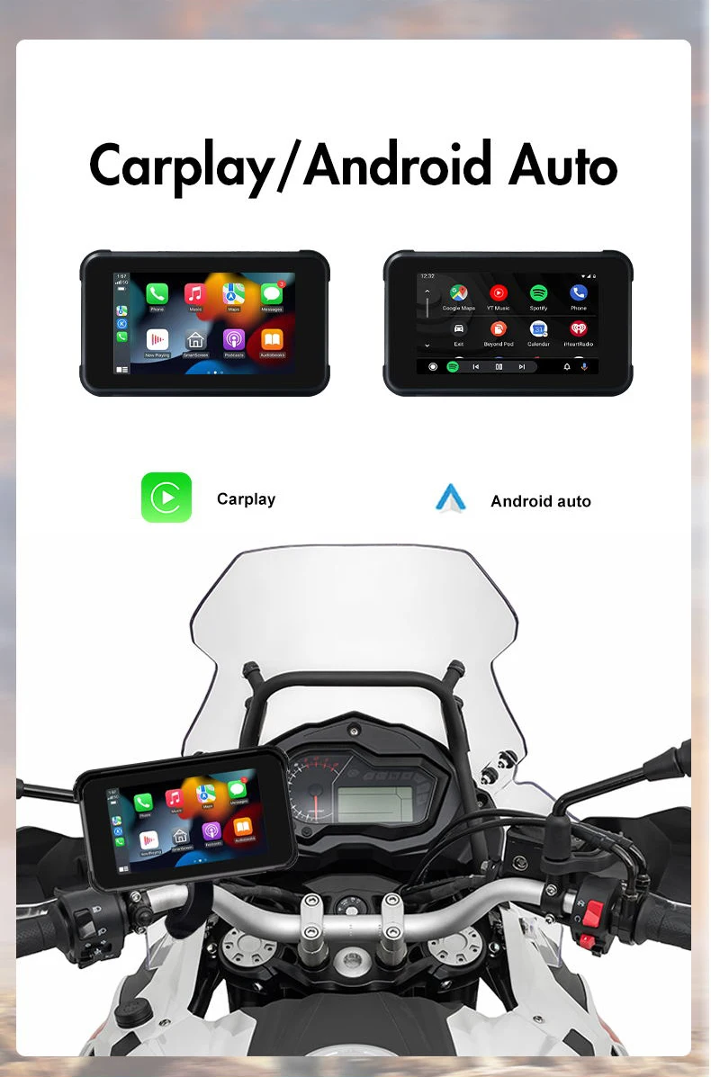 Фото 5-дюймовая водонепроницаемая IP67 GPS-навигация для мотоцикла с сенсорным экраном для велосипеда Carplay Android Автомобильная камера с функцией стабилизации ночного видения №3