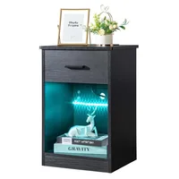 Set Of 2 Nightstand End Table with Charging Station&LED Lights Bedside Table 5